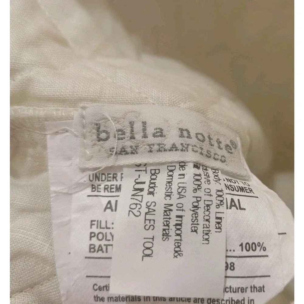 Bella‎ Notte June Quilted linen Boudoir Pillowcase sham Small Off White Ivory